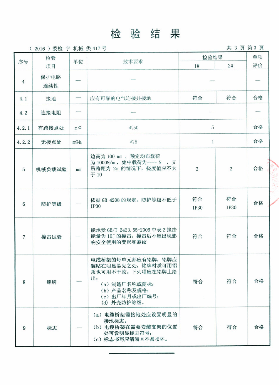 噴塑橋架檢驗報告